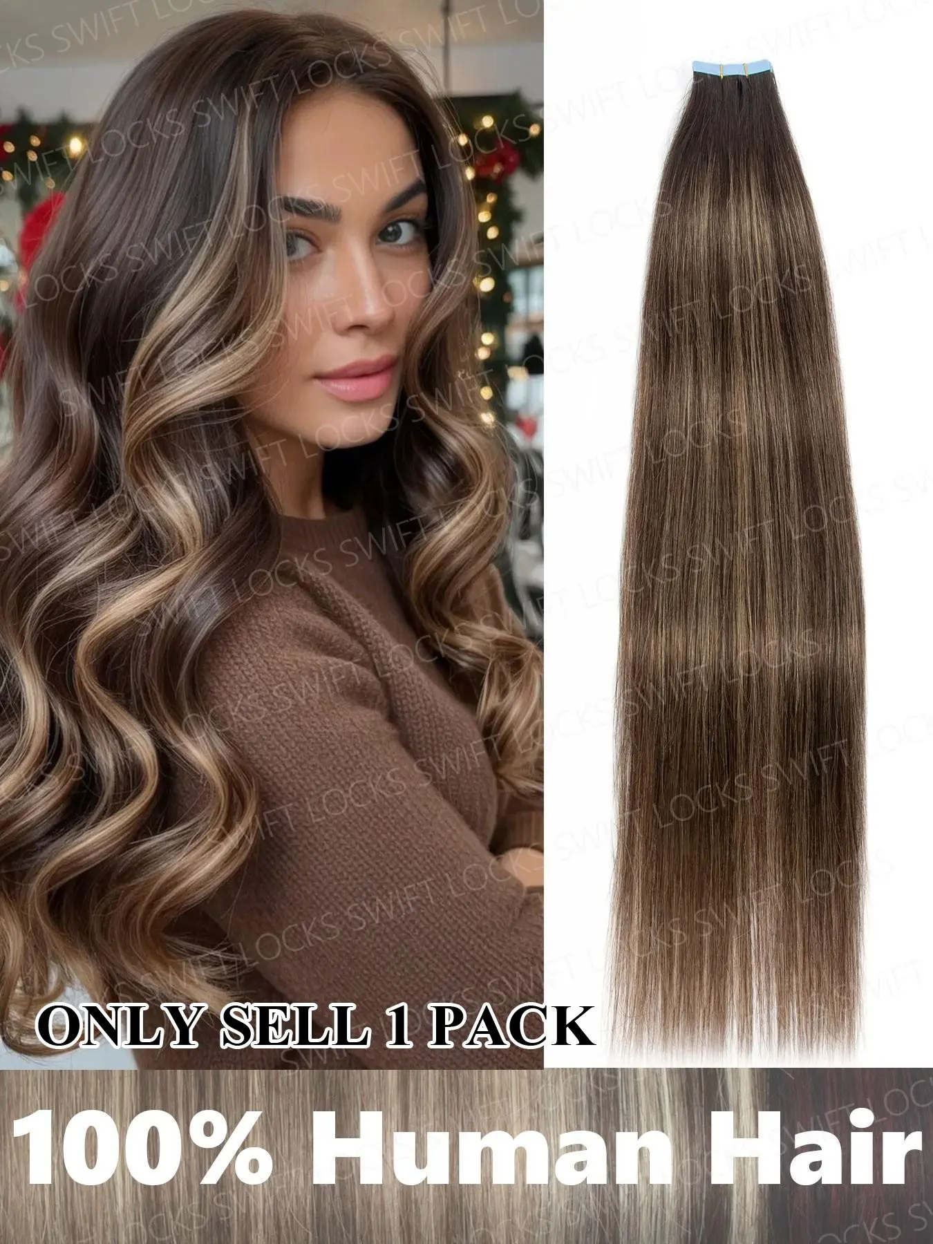 20pcs Premium Human Hair Extensions Balayage Tape in Hair for Women, Invisible Human Hair Extension Tape ins Salon Quality, Natural Straight, 16-20 Inches, Real Hair Extensions, Daily Use & Fashion Accessory