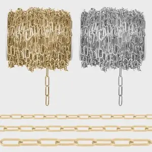 18K Gold PVD Stainless Steel Paperclip Chain - By The Foot, choose  your size