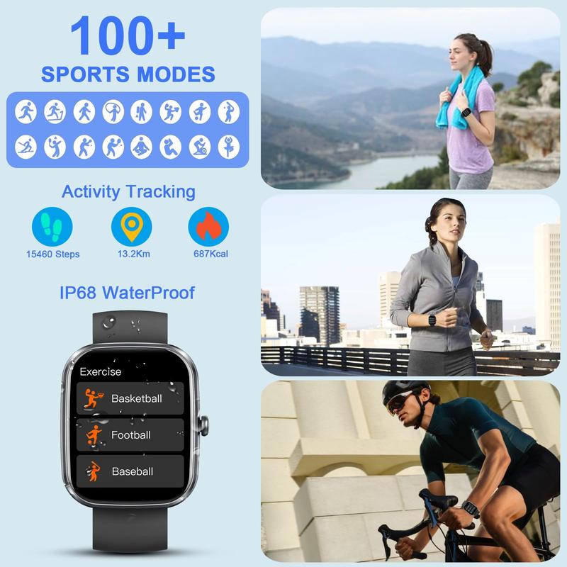 Smart Watch, 1.83" HD Smartwatch for Men Women with 120 Sports Modes, Bluetooth Call & Make Call, Health, Fitness & Sleep Tracker, 5 ATM Water-Resistance, Fitness Watch for Android/iOS, Black,Pedometer Watch No APP/Phone Required Smartphone Wearable