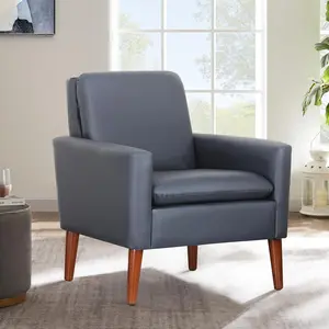 Faux Leather Accent Chair Upholstered Living Room Arm Chair Comfortable Reading Sofa Chairs for Bedrooms Dorm Room Office Waiting Room Furniture Chair Dark Blue