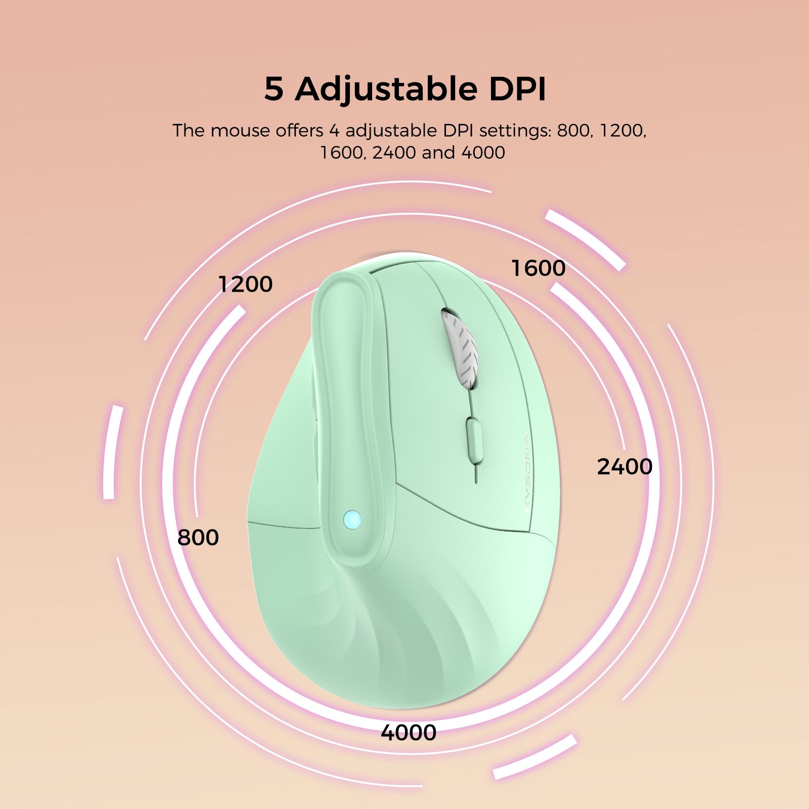 KYSONA Wireless Ergonomic Mouse, Vertical Mouse, Bluetooth Ergo Mouse, Quiet Click, 5 Level Adjustable DPI(800/1200/2400/2400/4000), Rechargeable 2.4G Mice Computer, PC, Mac, Laptop