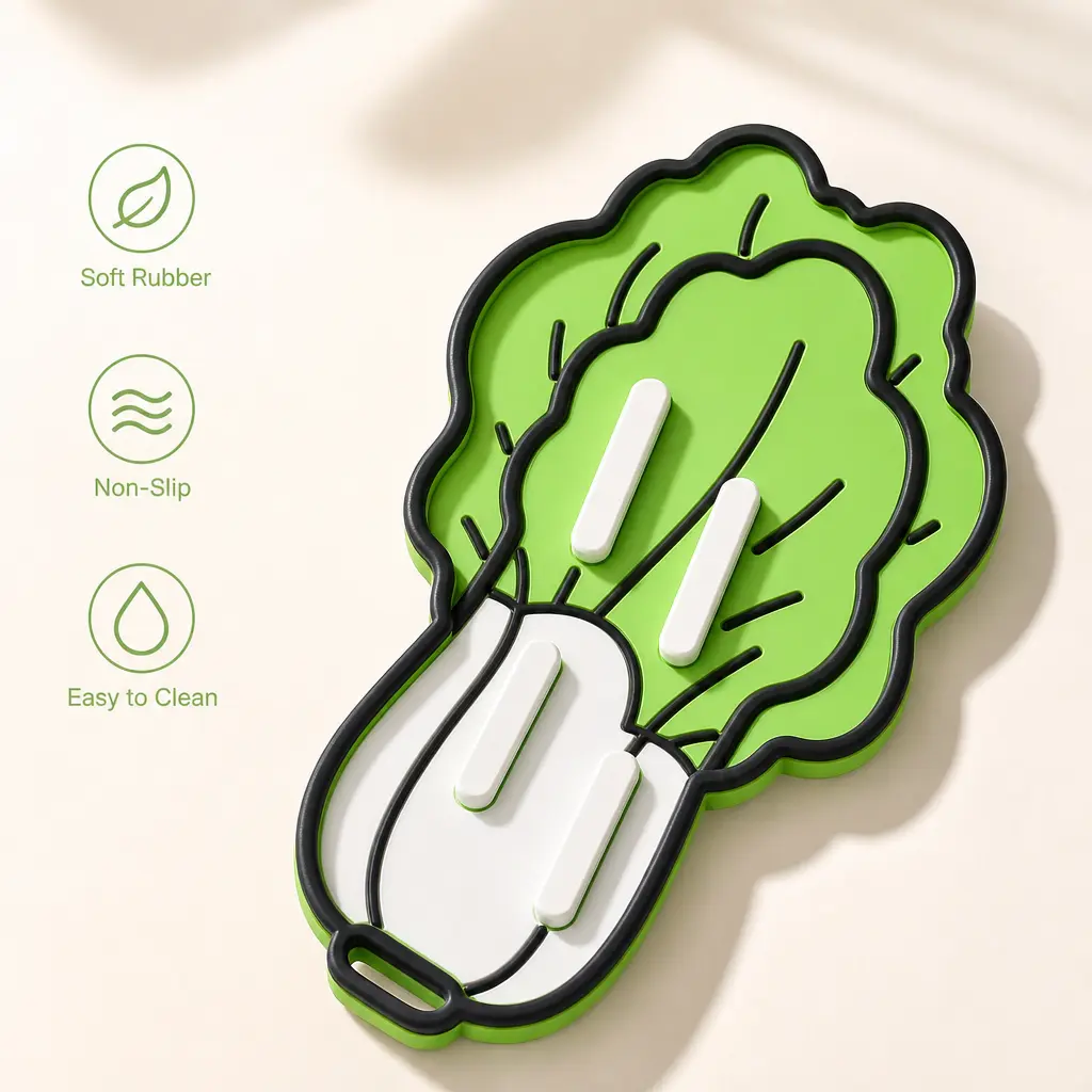 1-Piece Cabbage-Shaped Soft Rubber Mat, Non-Slip Thick Heat-Resistant Kitchen Pad for Counter, Pot Lid and Spatula Holder