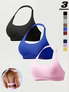 High Elasticity Seamless Solid Sports Bra Workout Bra for Women, Backless Yoga Bra with Shock Absorption, Sporty Plain Design, All Seasons Wear