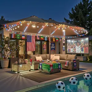 [New color!]OOSWIFT High-End 15FT Adjustable Offset Patio Umbrella with RGB Solar Lights, Oversized Outdoor Double-Sided Pool Umbrella with Crank, Solar Color-Changing & UV Protection, Rectangular Market Umbrella with Base for Garden, Deck, Backyard, Pool