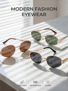 1Pc Retro Oval Metal Frame Polarized Sunglasses, Anti-UV Vintage Round Eyewear for Women, Ideal for Daily Wear & Gifting