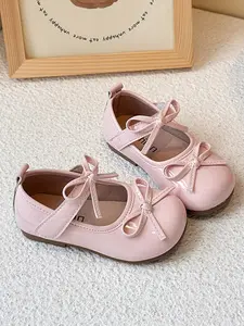 Shiny Mary Jane Shoes, Flats Shoes, Dual Bowknots & Velcro Closure, Sweet Cute Girls' Princess Single Shoe, Kids Fashion Footwear