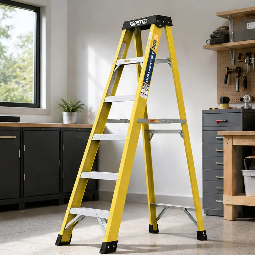 ARCH Fiberglass Reinforced Single-Sided Ladder 6-Step Non-Conductive Access Ladder Lightweight 16.97 lb Bright Yellow for Indoor Outdoor Maintenance Cleaning Reaching High Shelves ANSI Safety Standard Slip-Resistant Steps Foldable Easy Storage, Step Ladde