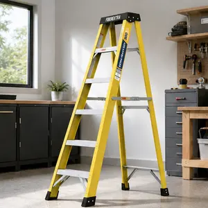 ARCH Fiberglass Reinforced Single-Sided Ladder 6-Step Non-Conductive Access Ladder Lightweight 16.97 lb Bright Yellow for Indoor Outdoor Maintenance Cleaning Reaching High Shelves ANSI Safety Standard Slip-Resistant Steps Foldable Easy Storage