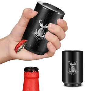 Premium Beer Bottle Opener, Magnetic Automatic Stainless Steel Push Down Opener, No Cap Can Escape, Quick Open Cap for Kitchen Home Bar Restaurant Household Utensils