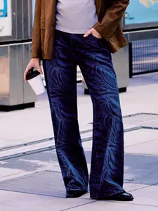 Cider Cider Denim Zebra Striped Low Rise Wide Leg Jeans