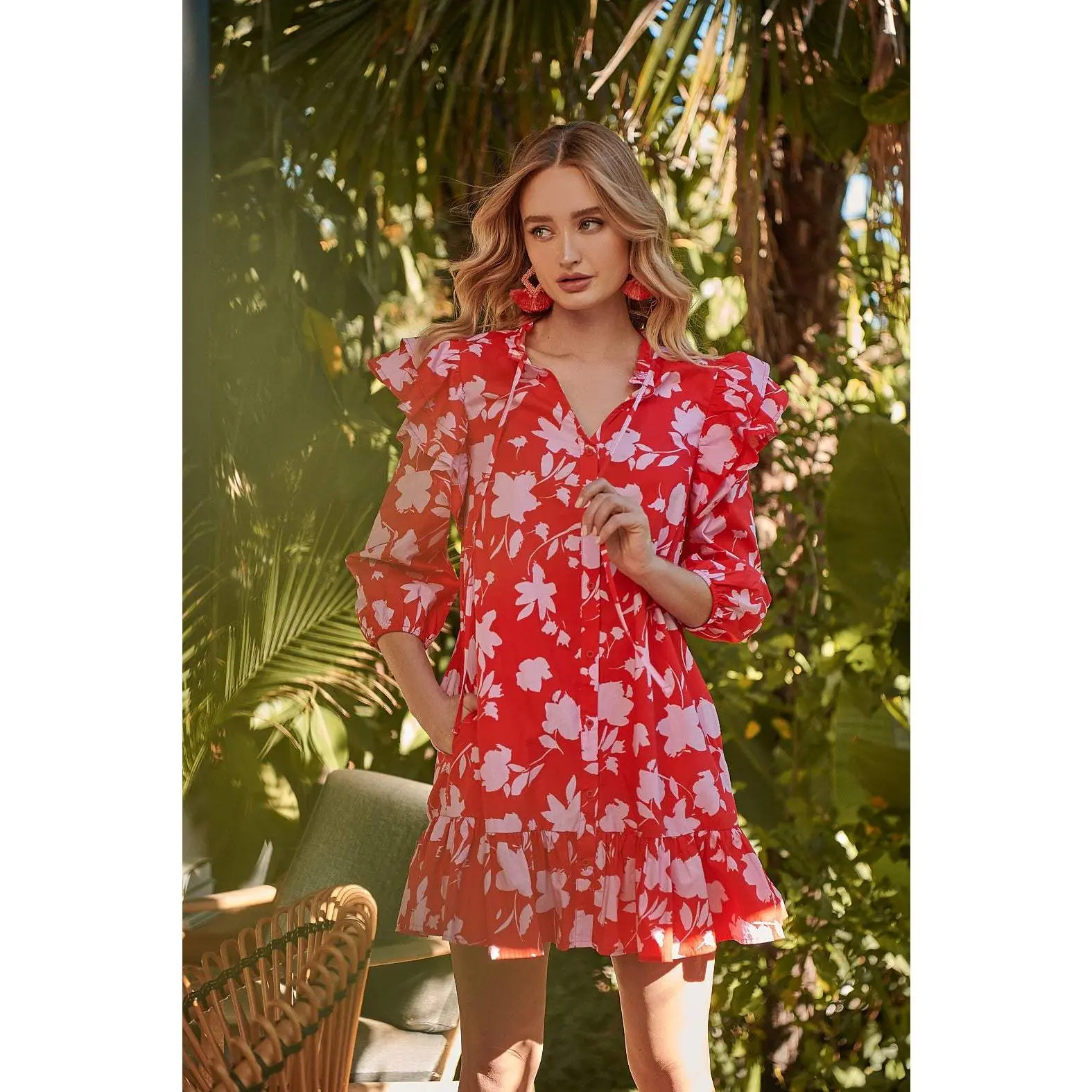 Sunset Floral Sammy Ruffle Drop Waist Dress