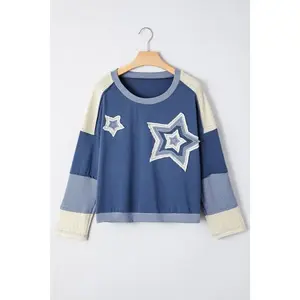 100% Cotton Boho Patchwork Star Pull Over Sweatshirt