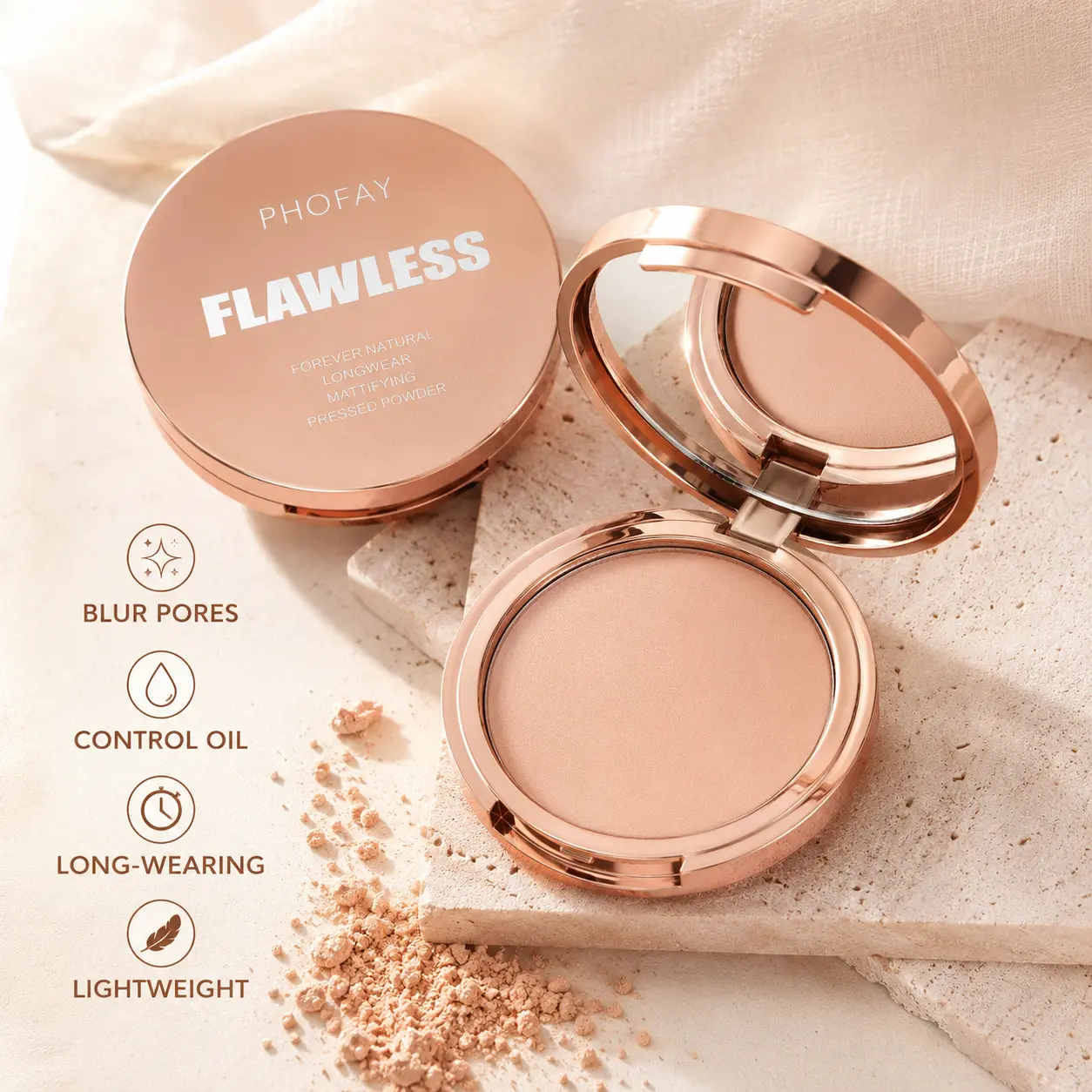 PHOFAY Professional Makeup，Wonder Snatch Loose Setting Powder, 16H Wear, Lift + Brighten, Smudge-Proof Formula,