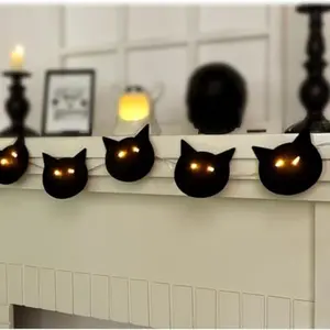 Halloween Black Cat Garland Halloween Decorations for Indoor Outdoor Home Halloween Decoration 7Ft