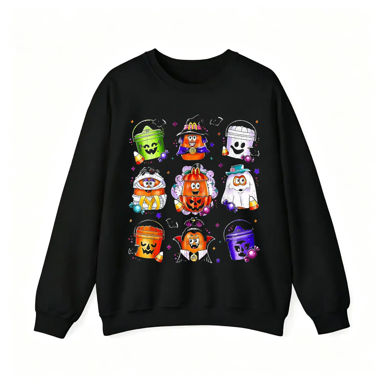 Halloween Pumpkin Chicken Nuggets Graphic Hoodie Crewneck Sweatshirt Womens Pullover Cozy Vintage 90s Retro Style Streetwear Casual Oversized Apparel