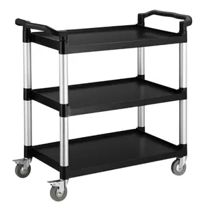 360 LBS Capacity Heavy Duty Service Cart with Locking Wheels, 3-Shelf Commercial Rolling Utility Cart, for Restaurant Kitchen Food Service, Cleaning & Hotel Housekeeping