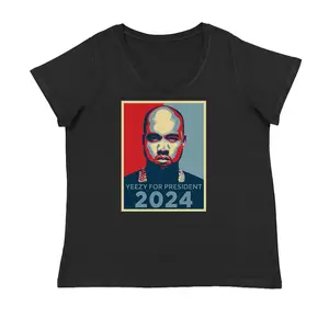 Yeezus For President Womens Plus Size V-Neck T-shirt Top Womenswear