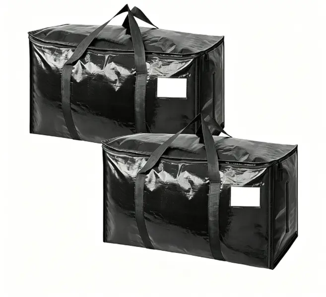 Extra Large Foldable Collapsible Waterproof Storage Bags with Zippers, Reinforced Carry Handles, Label Pockets – Reusable Home Supplies for Clothes, Bedding, Moving (Office, Dorm Organization)
