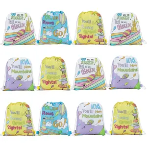 12 Pcs Oh The Places You' ll Go Drawstring Bags Bulk Oh The Places You'll Go Graduation Gift Bags Kindergarten Graduations Treat Candy Gift Bags for Preschool Graduation Classroom Favors Supplies