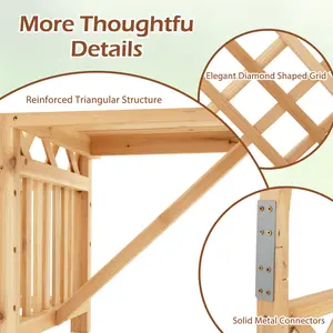COSTWAY - Garden Bench Arbor Arch Wooden Garden Arbor for Climbing Plants-Natural