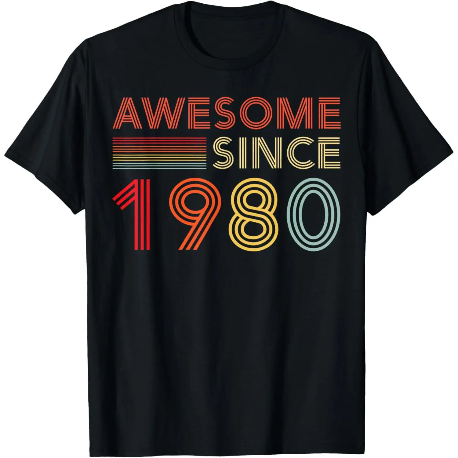 Men's Basic 100% Cotton Graphic T-Shirt - Retro 1980 Printed Text, Short-Sleeve, Round Neck, Straight Cut, Casual Fit, Multi-Size Including 3XL, Menswear Everyday Top, Birthday Gift