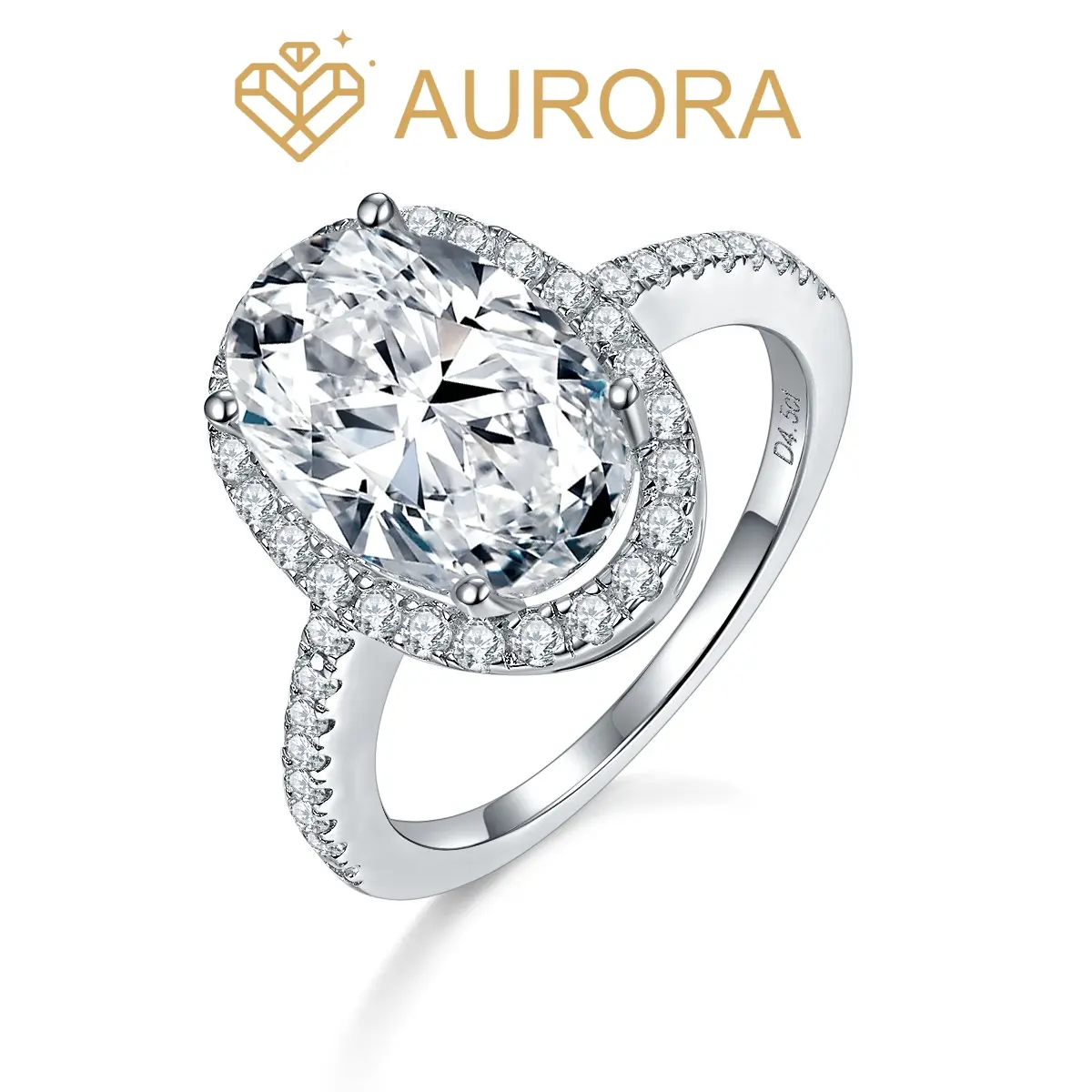 【#43 Dreamery】925 Sterling Silver Oval Full Moissanite Main Stone Bridal Ring with Side Stones, Moissanite Band Ring
