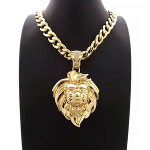 LION HEAD ICED GOLD SILVER PLATED PENDANT & 10mm 18" 20" 24" 30" CUBAN CHAIN HIP HOP NECKLACE JEWELRY