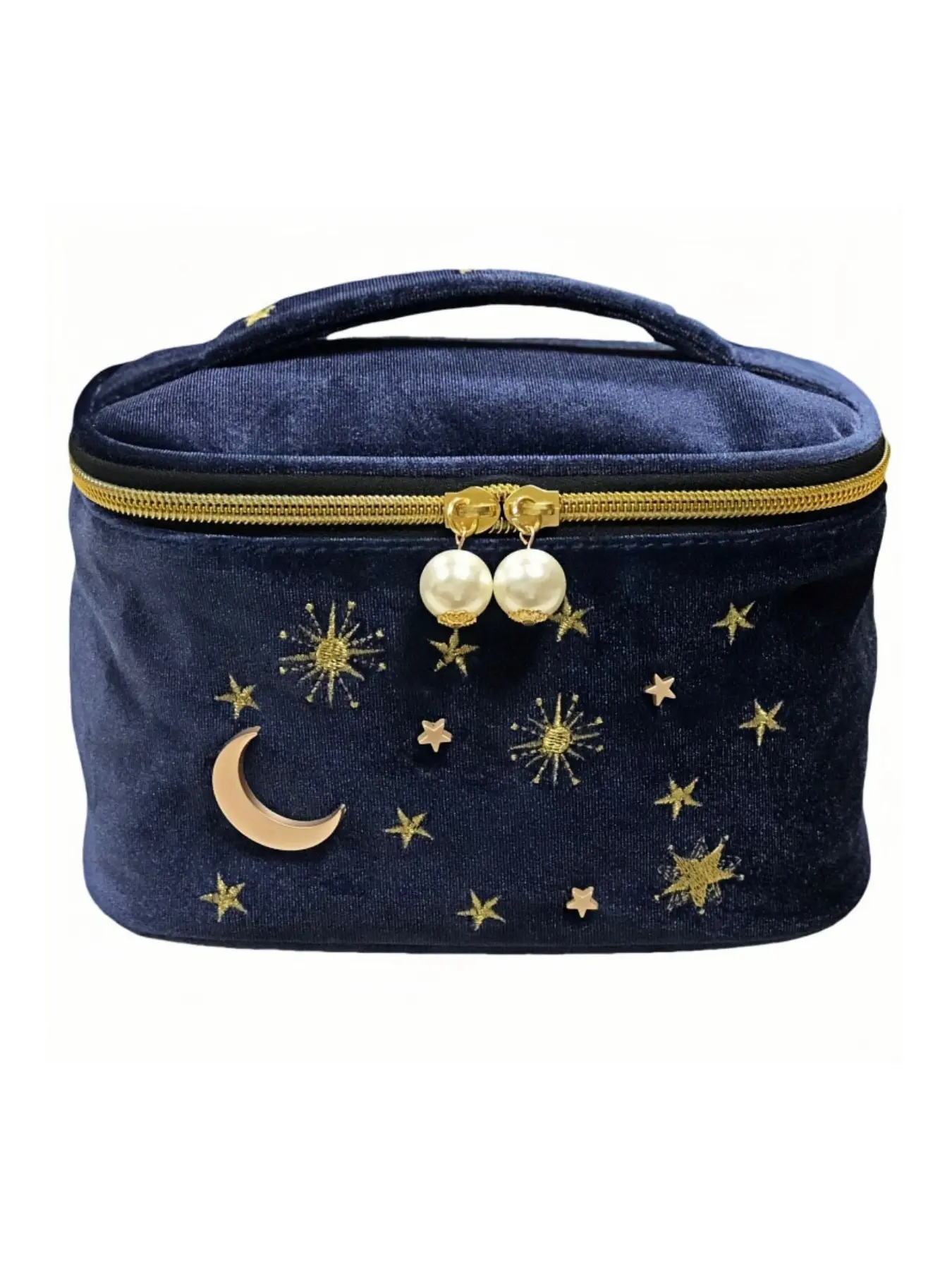Large Capacity Cute Japanese Style Star Moon Embroidered Velvet Zip Makeup Bag, Travel Cosmetic Bags, Travel Beauty Bag, Makeup Organizer Pouch, Multi-Layer Storage Pouch for Women, Home and Travel Use