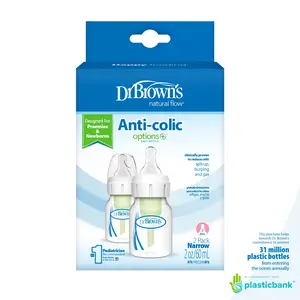 Dr. Brown's Natural Flow Anti-Colic Options+ Narrow Baby Bottle 2oz/60ml Preemie Flow 0m+ 2 Pack BPA Free for Premature Babies