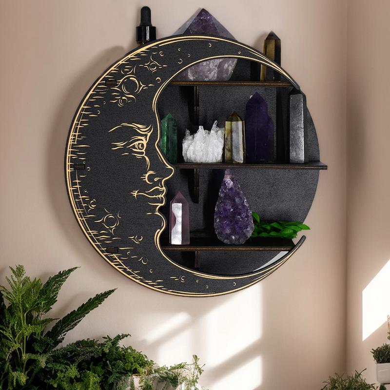 Creative Moon Leaf Pattern Wall Shelf, Wall Mount Design, Solid Wood Indoor Decor, Suitable for Living Room Bedroom Study, Made in China