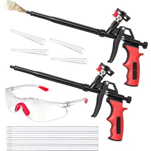Spray Foam Gun, wolline (2 Foam Gun + 8 nozzle) spray foam insulation gun, Teflon-coated professional expanding spray foam applicator, foam dispensing gun, insulating foam applicator red-2 pack