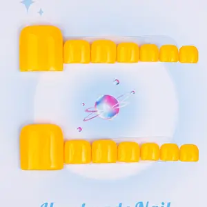 Nailssbysheccid, 14PCS Foot Covers, square shape ,100% handmade, simple style, yellow，suitable for summer outings to wear, it is the best gift for girls! Comes with jelly glue, crystal sticks and twisting rods. Manicure
