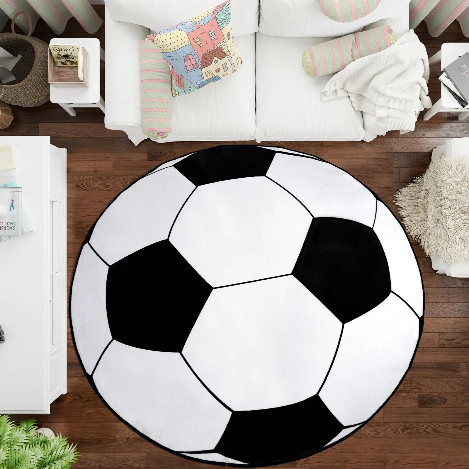 Soft Round Rugs for Bedroom Soccer Rug for Boys, Bedside Area Kids Carpet, Soccer Baseball Lovers Home Decor Indoor Circle Carpets for Living Room, Nursery, Dorms Machine Washable,47 Inch #Summervibes