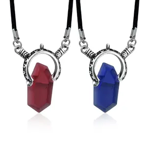 Dmc Devil May Cry 5 Dante Pendant Necklace Red Blue Gem Cosplay Necklaces Long Rope Chain Vintage Gifts for Men