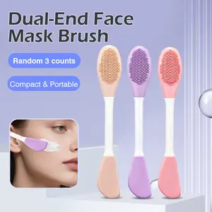 3 Counts double-ended color facial mask brushes, multifunctional silicone skincare tools for mask application and exfoliation, random colors
