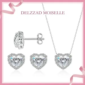 【Stellar Heart‌ Set】Delzzad Halo Heart Stud Earrings Endless Love Pendant Necklace Jewelry Set Synthetic Moissanite Necklace Earrings Moissanite Jewelry Set S925 Perfect Birthday Wedding Engagement Anniversary Christmas Gift
