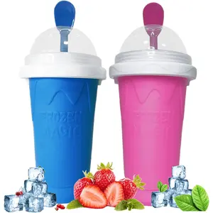 Slushie Maker Cup, 2 count Frozen Magic Slushy Maker Cup, Slushy Cup for Juices, Milk and Ice Cream Make, Portable Frozen Magic Slushie Cup Maker for , Friends and Family (Blue+Red)