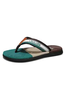 Men's Summer Fashion Colorblock Striped Letter Print Trending Sandals, Large Size 45 Beach Resort Flip Flops, Outdoor Casual Open-Toe Shoes