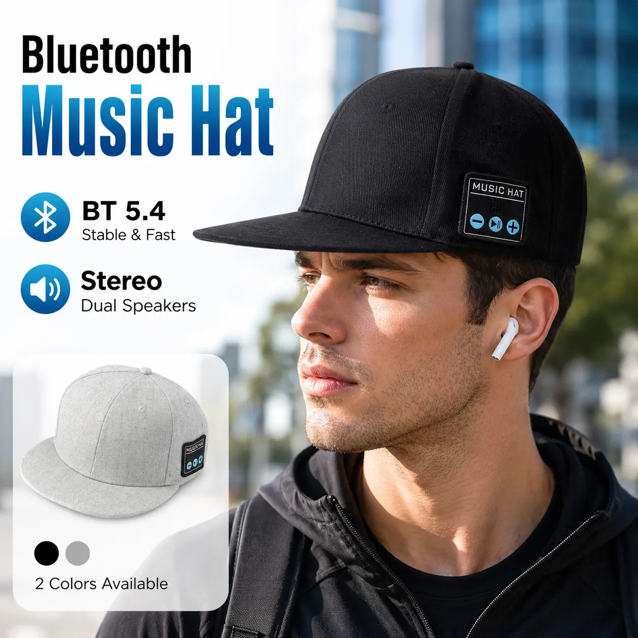 Bluetooth 5.4 Music Baseball Cap, Outdoor Sports Hat with Built-In Dual Speakers and Stereo Sound, Wireless Audio Cap for Running, Walking, Hiking and Daily Wear