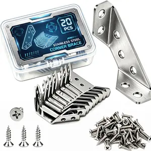 20PCS Heavy-Duty Stainless Steel L-Angle Brackets, Durable Furniture Corner Hardware Connectors with Wood Screws for Secure Wood Fastening