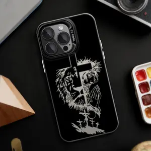 Lion and Cross Phone Case for iPhone 17 Pro Max, 16 Pro Max, 15 Pro, 14, 13, 12, 11 & Samsung S25, S24, S23, S22 Series - Ultra Thin, Shockproof, Lightweight and Durable.