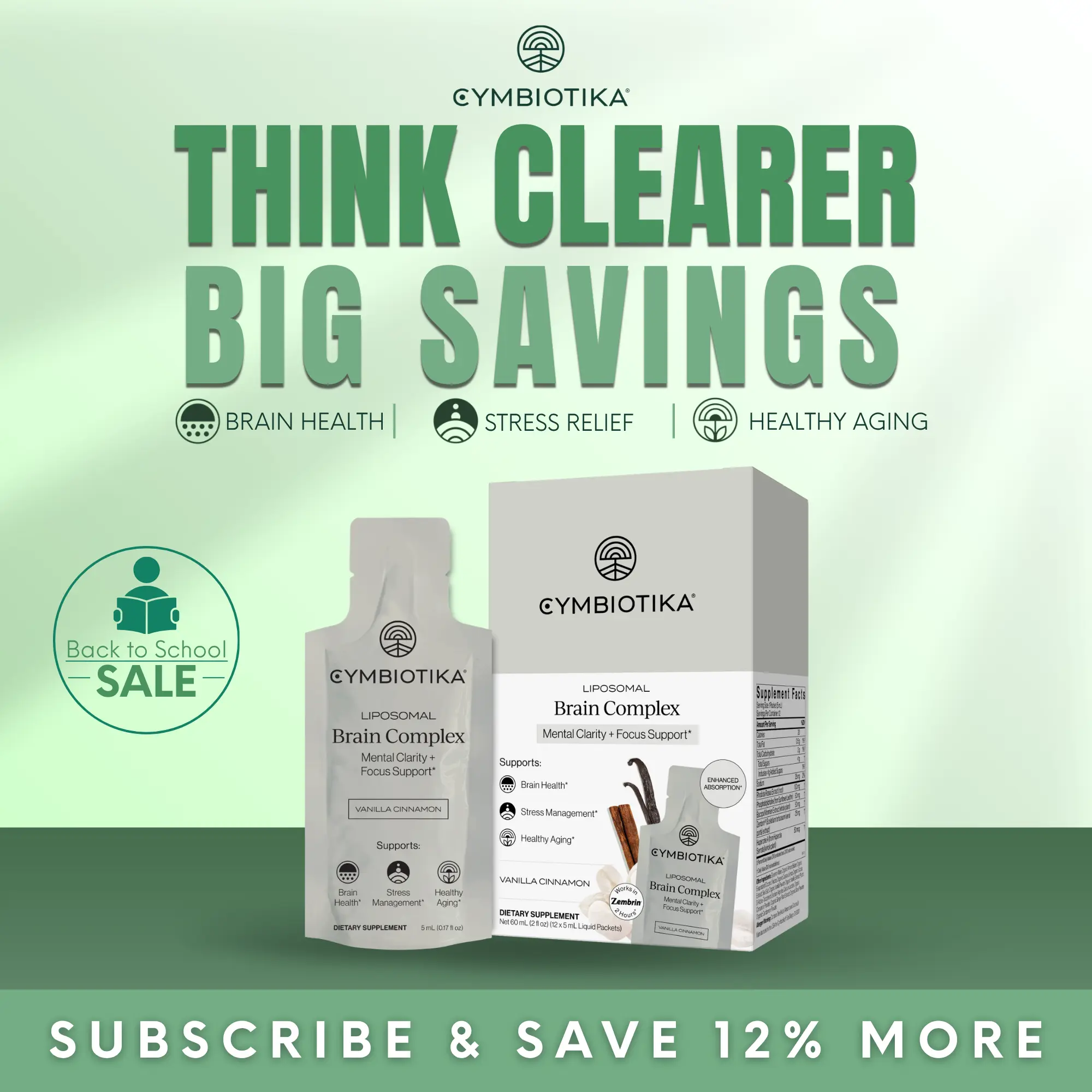 Liposomal Brain Complex | 12-Packet Starter Kit | 25% Better Focus & 27% Less Stress | Memory, Clarity & Healthy Brain Aging | Clinically-Studied Zembrin | Rhodiola, Bacopa & Huperzine A | Plant-Based | Third-Party Tested