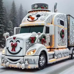 5D DIY Full Drill Round Diamond Painting - Diamond Art Kit Snowman Truck Mosaic, Canvas - DIY Wall Decor, Home Wall Decoration, Suitable for Halloween and Christmas, Birthday and Anniversary Gifts Diamond Painting Kits