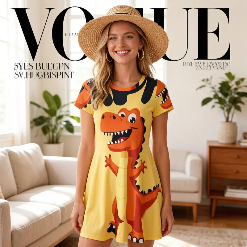 knee length dresses for ladies Toddler Girl Animal Dinosaur Print Sleeveless Dress Multi-Color, Multi-Color / 5-6 Years