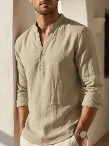 95% Linen American Vintage V-Neck Henley Shirt for Men, Long Sleeve, 145 g Lightweight & Breathable Loose Fit Commuter Shirt good graphic tees clothes Todo a su tiempo Hoodie Unisex T-Shirt humorous tshirt men Retro Mii Need Cigarette shirts butcher meme