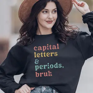Vintage Capital Letters And Periods Bruh, Funny Grammar Sweatshirt, Funny Teacher, Literature, English Teacher, Teacher Costume, ELA Teacher Funny Sweater