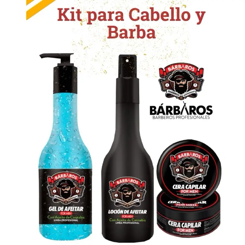 3 Pack - Kit refrescante para Cabello y Barba ( Gel de Afeitar250 ml + Loción After Shave 240ml + Cera Capilar 170 gr. Barbershop Aftershave Foam Comfort