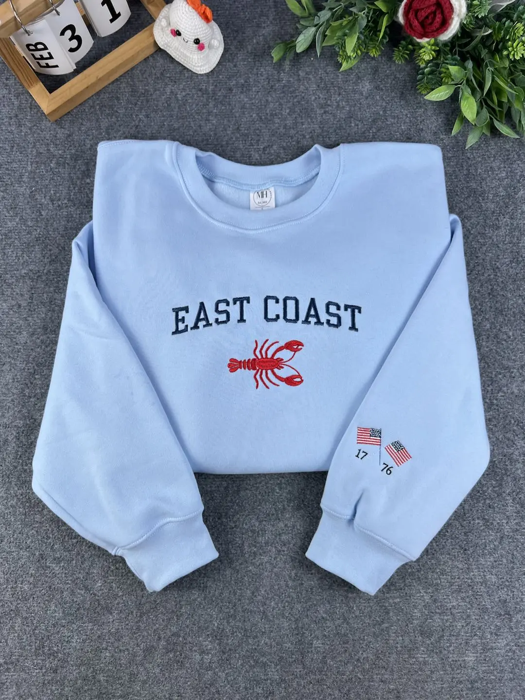 Embroidered East Coast Lobster Crewneck Sweatshirt | East Coast, Cape Cod, Boston, Hamptons| Coastal Aesthetic| Fisherman Aesthetic