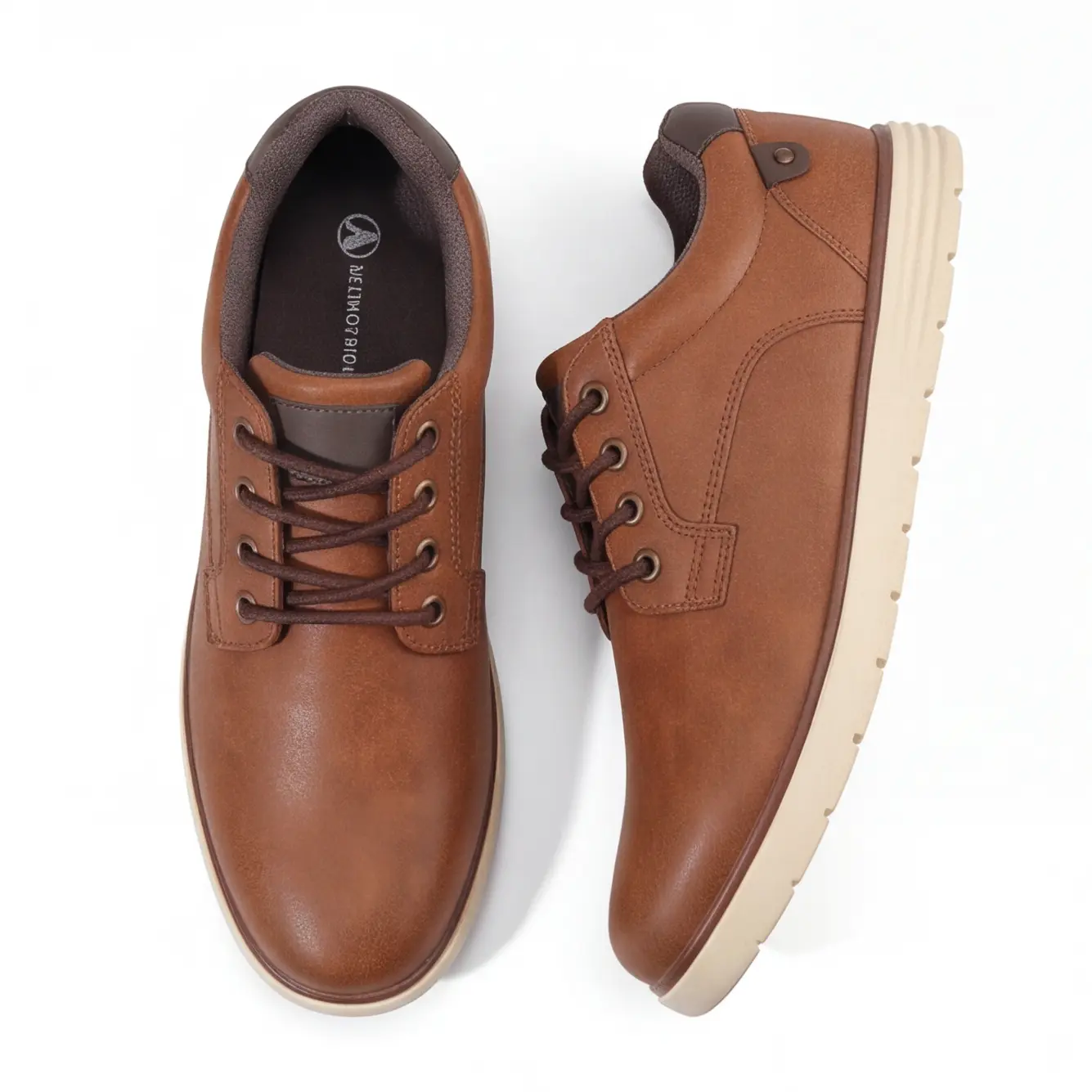 Men's Brown Formal Lace-Up Oxfords Shoe - PU Leatherette Closed Toe, Cushioned Foam Insert, Rubber Sole, Ideal for Business Work