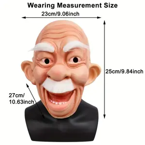 Realistic Latex Grandpa Full Head Mask with White Beard - Funny Happy Elderly Face Mask for Halloween Cosplay, Party, Paint Pranks - Festive Party Accessories
